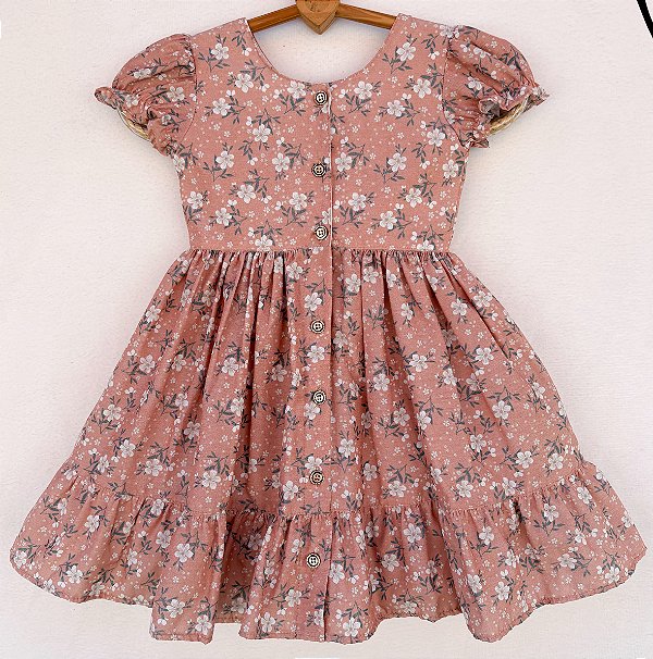 Vestido infantil Coleção de inverno Abraço - Abraço de flor marrom
