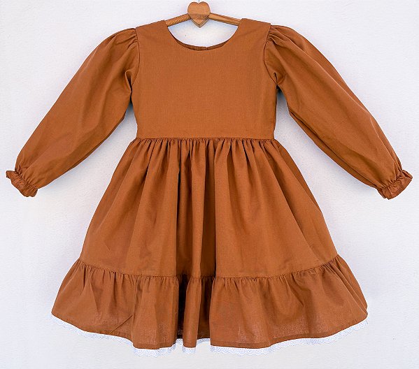 Vestido infantil Coleção de inverno Abraço - Abraço quentinho caramelo