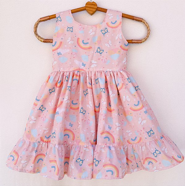 Vestido infantil Coleção Colorê - arco-iris de cores e borboletas