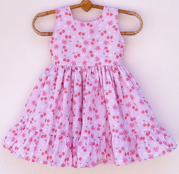 Vestido infantil Coleção Colorê - Cereja com flor