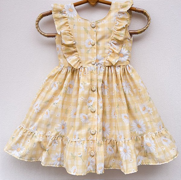 Vestido infantil Coleção Colorê - Coloriu margaridas amarelo