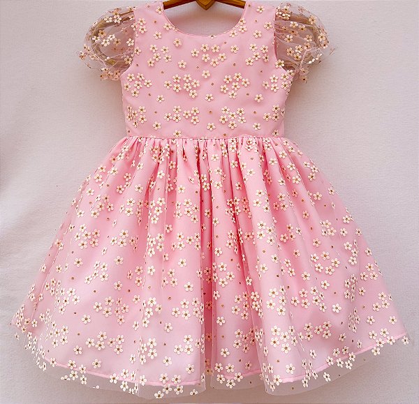 Vestido infantil Coleção Colorê - Magia das flores rosa
