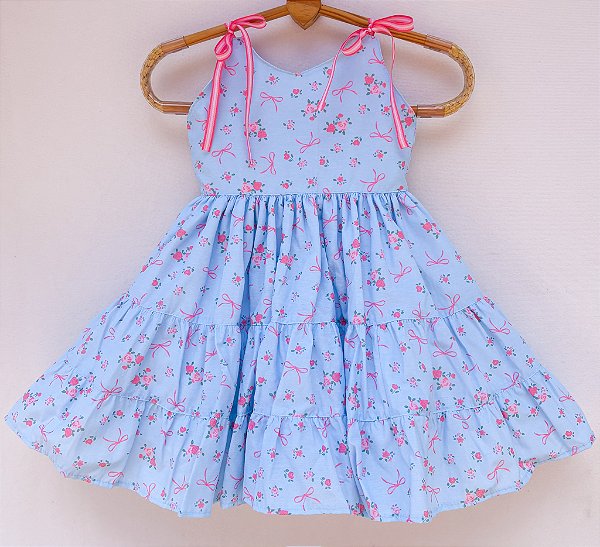Vestido infantil Coleção Colorê - Céu de laços e flores