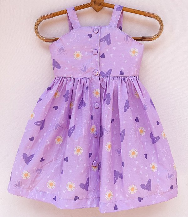 Vestido infantil Coleção Colorê - Coração floriu - Modelo de botões