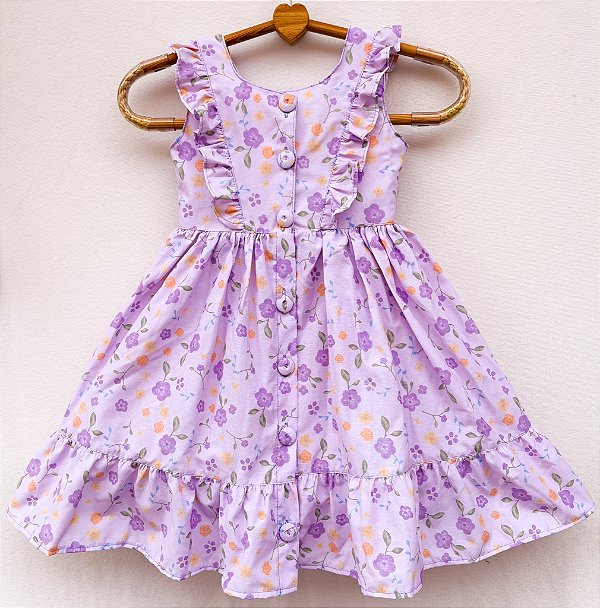 Vestido infantil Coleção Colorê - Cor de lilas e flore