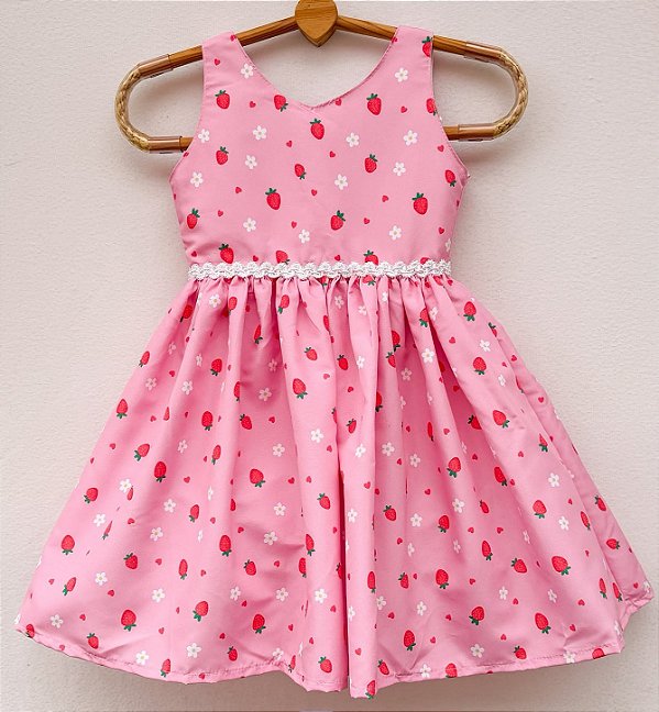 Vestido infantil Coleção Florescer - Morangos e flores