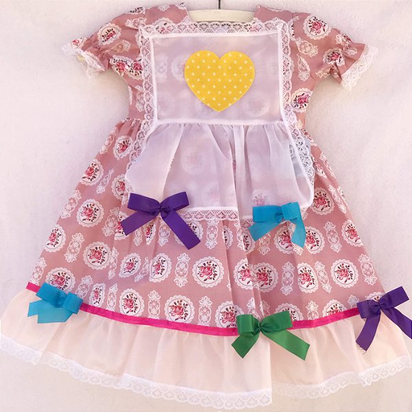 vestido festa junina rosa infantil