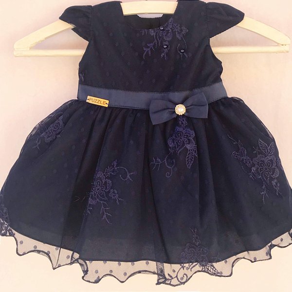 vestido infantil de festa azul marinho