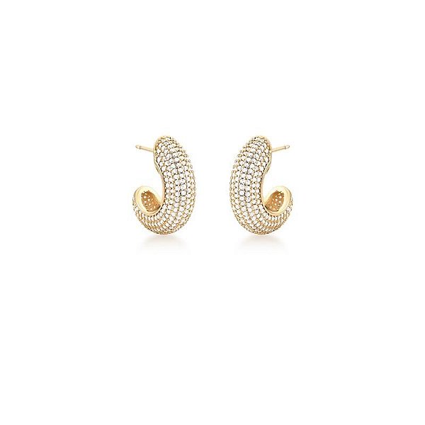 BRINCO MEIA ARGOLA COM NOVE FILEIRAS DE ZIRCÔNIAS BANHADA A OURO