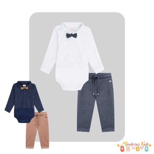 Conjunto de body camisa e calça e gravata Luc.boo Baby blk23k