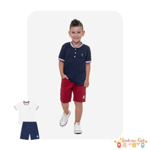 Conjunto bata em pique e bermuda em sarja moletom Onda Marinha