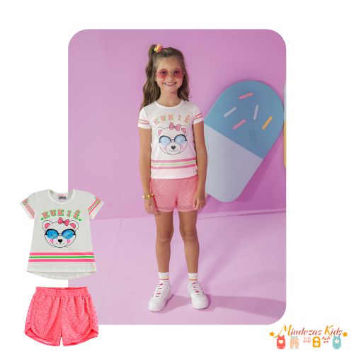 Conjunto de blusa em cotton fresh e shorts em tela Neon Le Petit Kukie -  Loja de Roupa Infantil Online