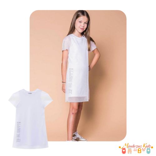 Vestido em Cotton e Sobreposição em Tela Vic&Vicky blk23k