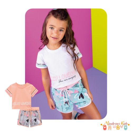 Conjunto de Blusa Boxy em Meia Malha e Shorts em Nylon Infanti