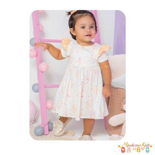 Vestido em malha linho creponada e tapa fralda em meia malha Infanti baby