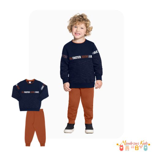 Conjunto de blusao stripe e calca jogging Alakazoo Loja de Roupa Infantil e Teen Online