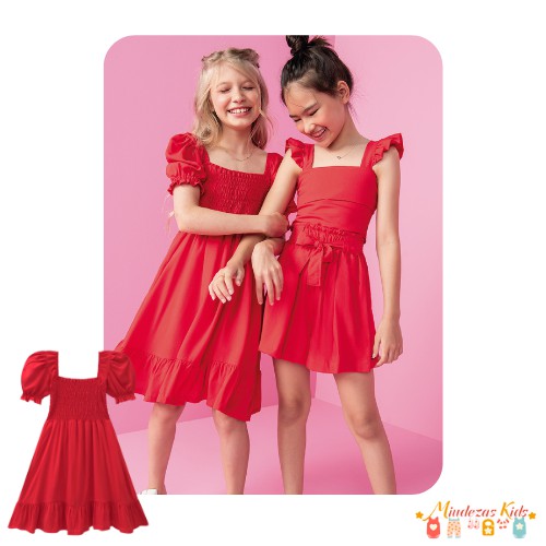 Vestido vermelho em viscose Vic&Vicky - Loja de Roupa Infantil Online