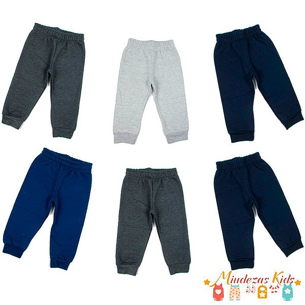 Kit Calça Moletom Masculino Kyly com punho, 3 Peças, Cores Variadas blk23k