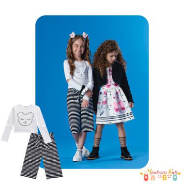 Conjunto Cropped Ursinho e Calça Pantacourt Le Petit Kukiê