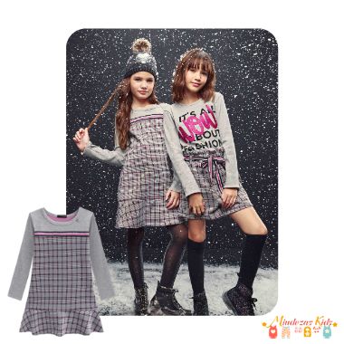 Vestido em Malha Canelada e Jacquard Vic&Vicky