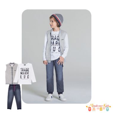 Conjunto de colete, camiseta e calça Denim Luc.Boo - BLK21