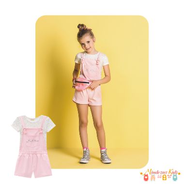 Conjunto Jardineira em Cotton Jeans e Blusa Poá Le Petit Kukie - BLK25