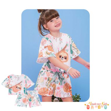 Conjunto Blusa cropped e shorts em cotton fresh Le Petit Kukie blk