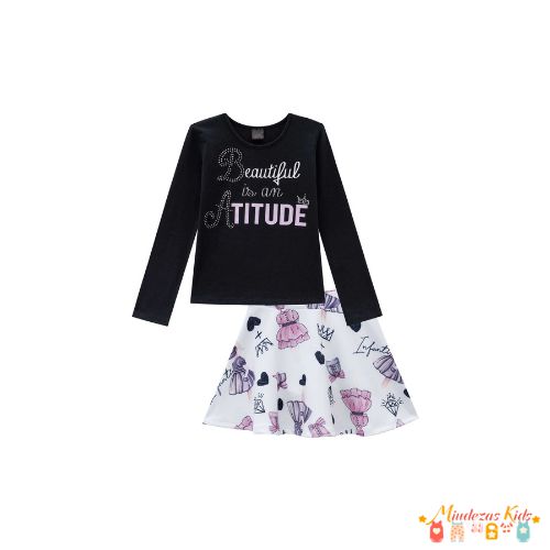 Blusa em cotton e saia em fly tech Infanti