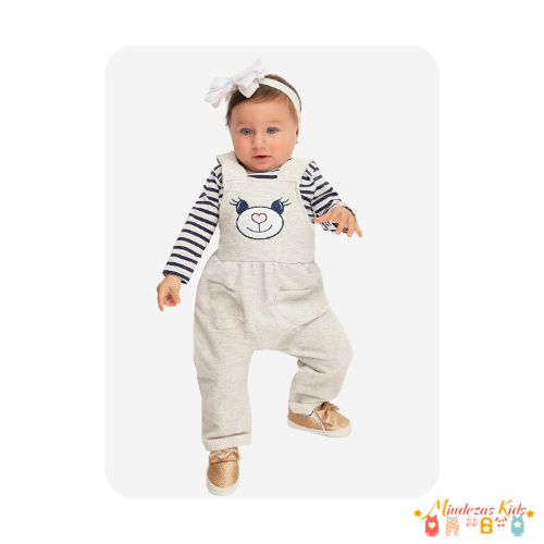 Conjunto de jardineira urso e blusa meia malha baby By Gus baby blk23k