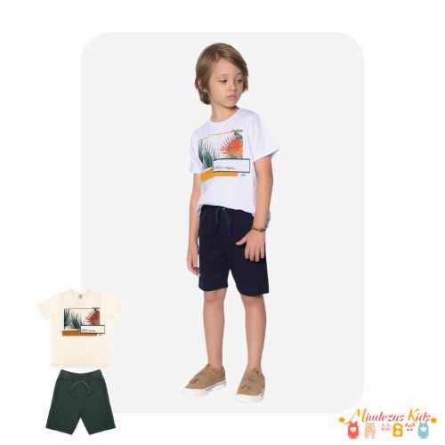 Conjunto Camiseta em meia malha e bermuda em moletom Trick Nick blk24