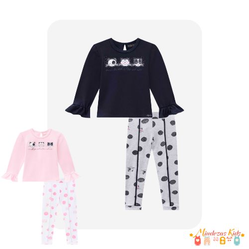 Conjunto de blusa em cotton e legging em suedine Infanti blk23K