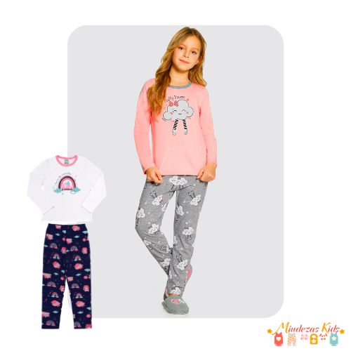 Pijama Em Meia Malha Penteada E Estampa Com Glitter Alakazoo blk23k