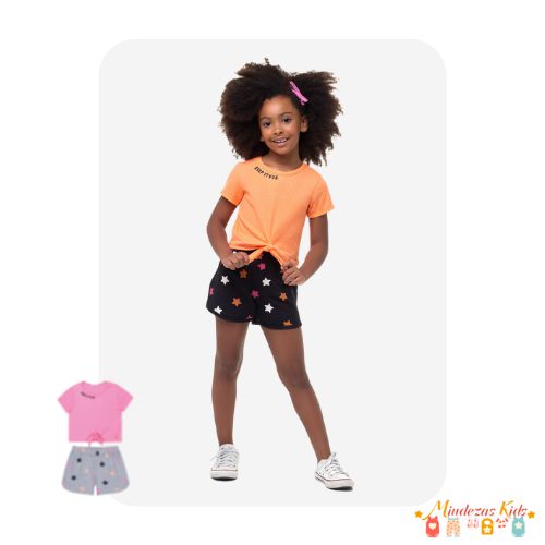 Conjunto Blusa em Malha Canelada e short em moletinho Nina Go BLK24