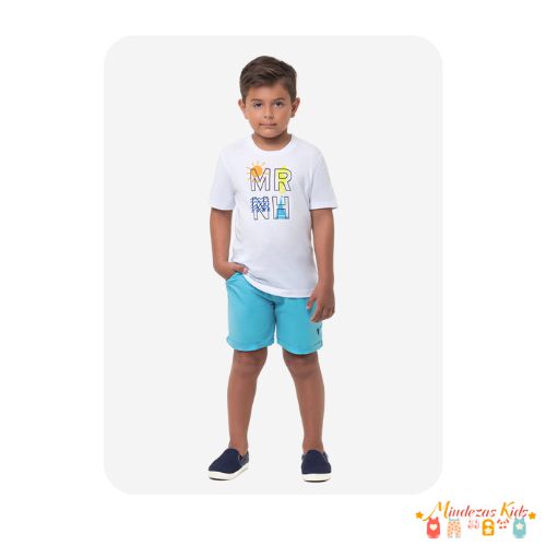 Conjunto de camiseta meia malha e bermuda em sarja Onda Marinha blk23k