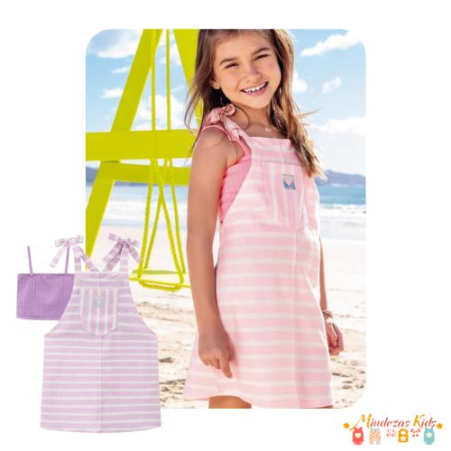 Conjunto de Regata em Malha Canelada e Salopete em Moletinho Fio Tinto Infanti blk23k