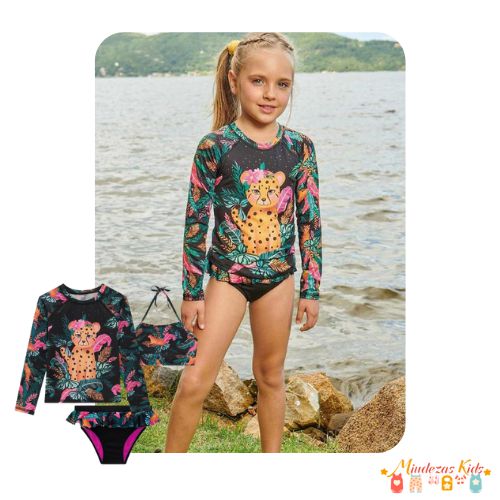 Trio de Blusa e Biquíni em Malha com Proteção UV 50+ Infanti blk23k
