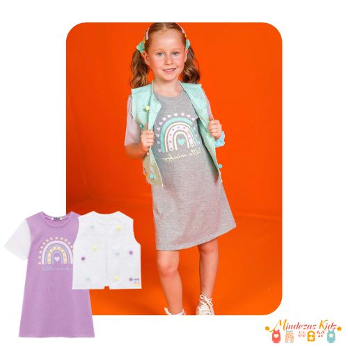 Vestido em meia malha e colete em sarja Kukiê blk23k