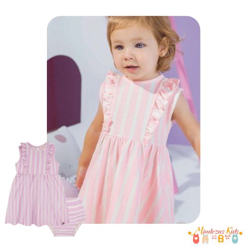 Vestido e tapa fralda em moletinho listrado Infanti blk23k