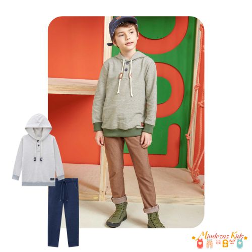 Conjunto de blusão de moletom e calça em cotton jeans Luc.boo