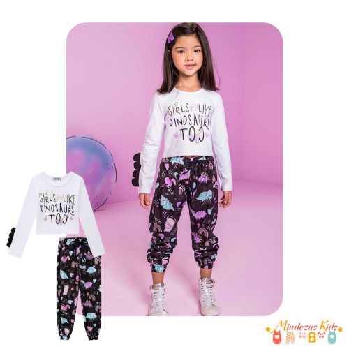 Conjunto de boxy em cotton e calça em nylon ergonomic sublimado Kukiê BLK24