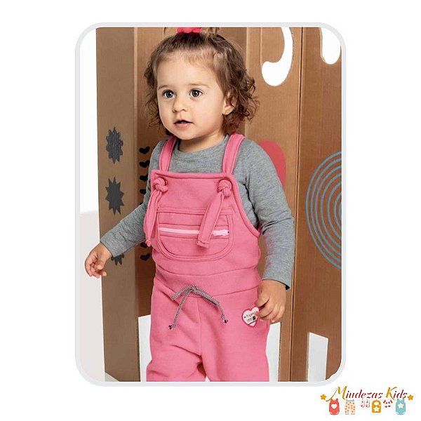 Conjunto de Jardineira em Moletom Felpado e Blusa em Cotton Angerô BLK24