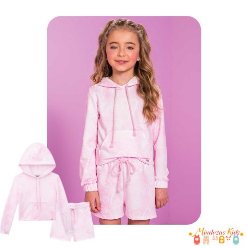 Conjunto de blusão boxy e shorts em molecotton Kukiê