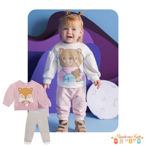 Conjunto de blusão em molecotton e calça em moletom Kukiê