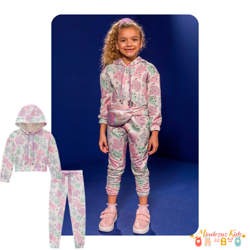 Conjunto de Blusão Boxy e Calça em Moletom Sem Pelúcia Le Petit Kukiê