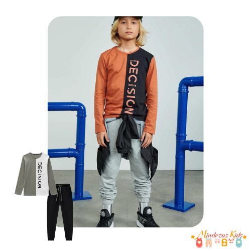 Conjunto de Camiseta em Meia Malha Flamê e Calça Jogger em Moletom sem Pelúcia Johnny Fox