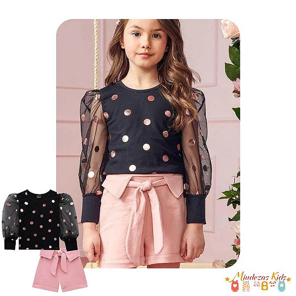 Conjunto de blusa boxy comfy e saia midi Infanti BLK24