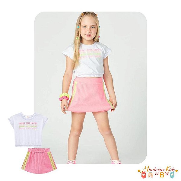 Conjunto de blusa boxy e shorts saia Infanti blk23k