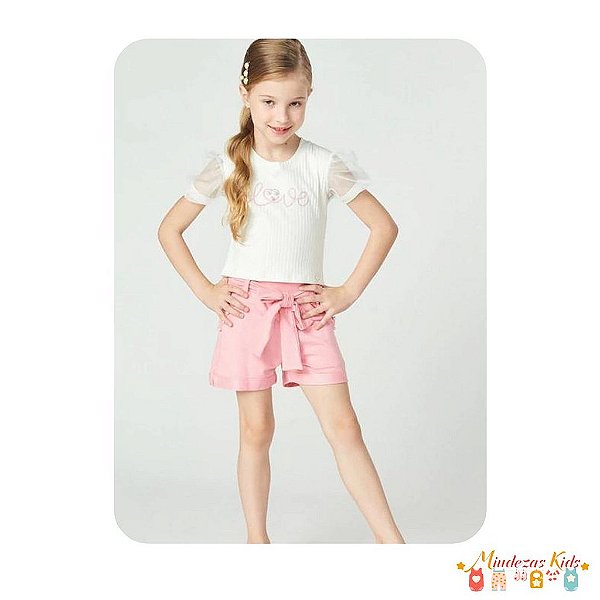 Conjunto de blusa boxy em canelado capri e tule e shorts em molevisco Infanti blk23k