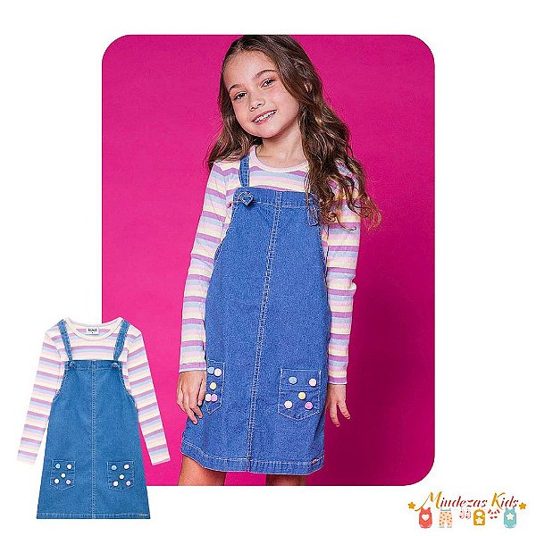 Conjunto de blusa boxy em ribana canelada e salopete em jeans liz Kukiê