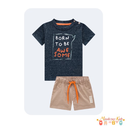 Conjunto de camiseta e bermuda em sarja Onda Marinha